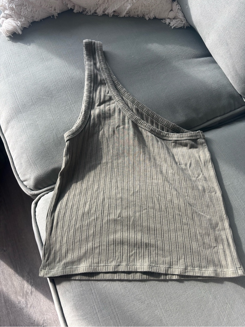 American Eagle Outfitters Olive Ribbed One-Shoulder Tank